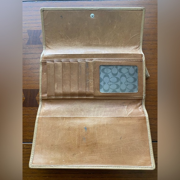 Vintage Coach Tan Genuine Leather Bifold Credit Card Long Wallet Clutch - Picture 5 of 9
